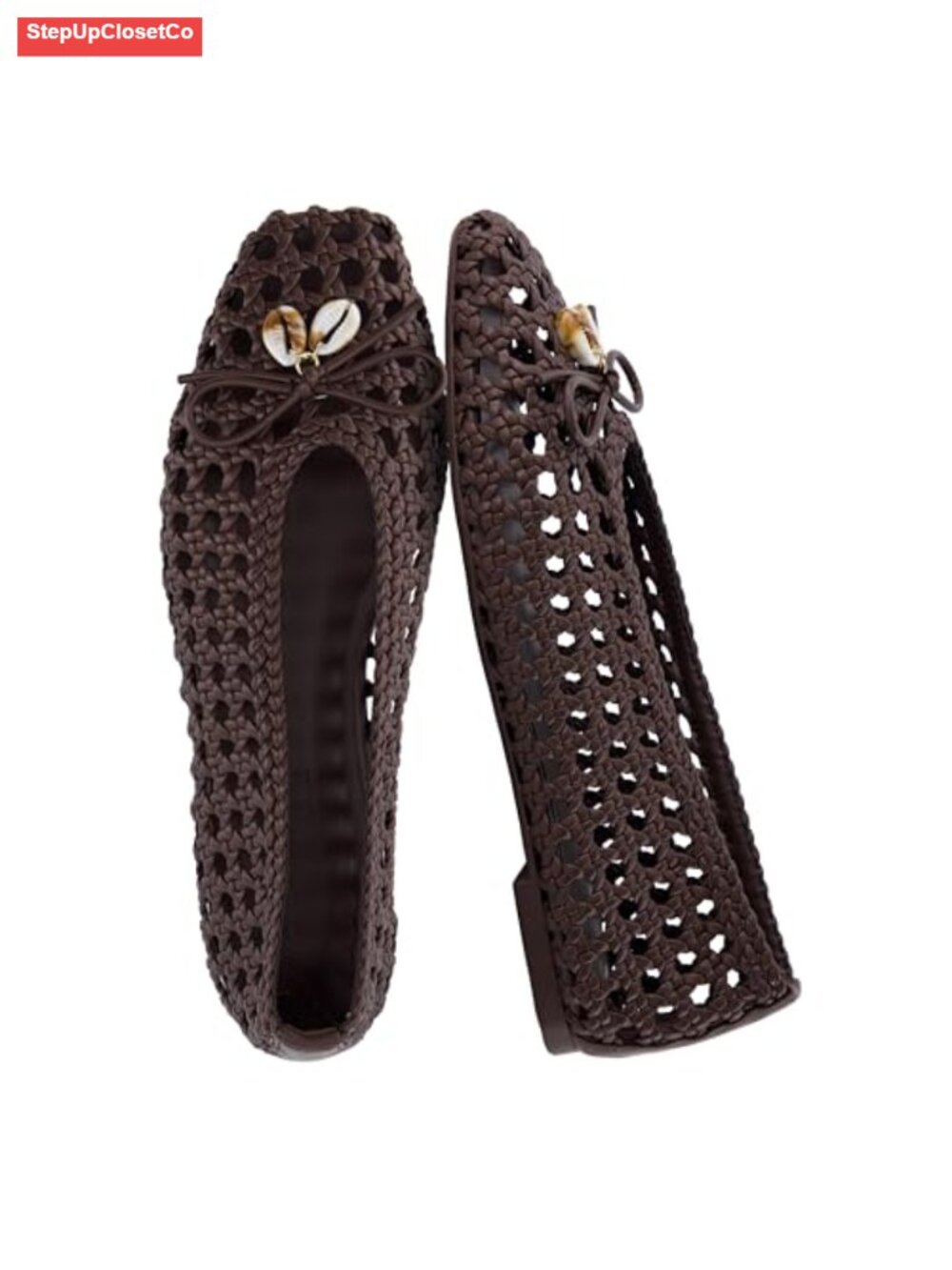 Hand Woven Ballet Flats, Comfortable Pointed Toe Flat Shoes with Bow Detail and